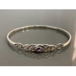 LADIES ORNATE SILVER BANGLE SET WITH ROUND AMETHYST STONE SET IN THE CENTRE 11.2G GROSS