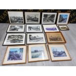 14 FRAMED PRINTS OF RAILWAY TRAINS INCLUDING NO 1424 AT ST. MARY'S CROSSING AND NO 4175 LEAVING