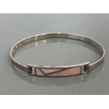 SILVER LADIES BANGLE SET WITH ORNATE RECTANGLE MOTHER OF PEARL IN THE CENTEE