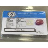 12CT NATURAL RUBY STONE WITH GEMSTONE AUTHENTICATION REPORT STILL SEALED