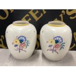 A PAIR OF HAND PAINTED SARAH RUSSELL GINGER JARS NO LIDS 20CM