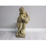 ELEGANT NAKED WOMAN STATUE POURING WATER IN STONE STANDING AT 77CM