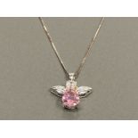 SILVER PINK AND WHITE CZ ANGEL PENDANT ON SILVER CHAIN 4.8G GROSS