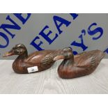 MATCHING PAIR HAND CARVED WOODEN DECOY DUCKS