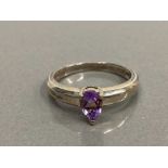 SILVER AMETHYST PEAR SHAPED RING SIZE S 3.5G GROSS