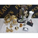 MIXED ITEMS INCLUDING BRASS FIGURES , ROYAL WINTON VASE AND A WADE SMALL JUG ETC