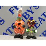 FAT MURANO GLASS DECANTER (HAT CHIPPED) TOGETHER WITH A MURANO GLASS CLOWN FIGURE IN PERFECT