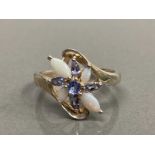 SILVER 4 OPAL AND 5 TANZANITE CLUSTER RING SIZE Q 3.7G GROSS