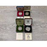 4 QEII ROYAL MINT SILVER PROOF CROWNS INCLUDES 1972 1977 1980 AND 1993