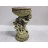 DECORATIVE STONE CHERUB BIRDBATH STANDING AT 40CM