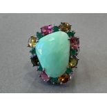 LARIMAR GEMSTONE RING WITH TOURMALINES SIZE N