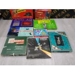 BOX OF BOARD GAMES INCLUDING SPY RING ,SCRABBLE DE LUXE PLUS MORE