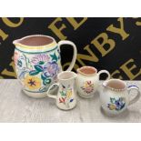 4 VARIOUS HAND PAINTED POOLE POTTERY JUGS