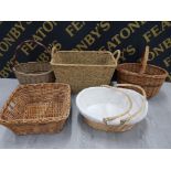 5 VARIOUS SIZED WICKER BASKETS