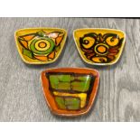 3 POOLE POTTERY DEPLHIS PIN DISHES