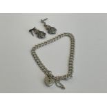 SILVER ORNATE STYLE BRACELET WITH PADLOCK AND ORNATE STYLE DROP EARRINGS