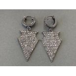 SILVER DIAMOND DANGLER EARRINGS WITH ROSE CUT DIAMONDS