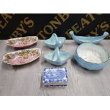7 PIECES OF VINTAGE MALING WARE INCLUDES ROSINE PATTERN ETC