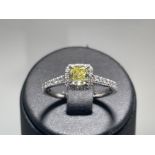 NATURAL FANCY INTENSE YELLOW DIAMOND RING 0.42CTS CUSHION CUT GIA CERTIFIED RING IN PLATINUM WITH