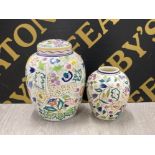 2 HAND PAINTED DONNA RIDOUT POOLE POTTERY GINGER JARS 1 LIDDED