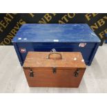 LARGE PAINTED PINE WOODEN CHEST TOGETHER WITH ONE OTHER