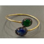 BLUE SAPPHIRE AND EMERALD BRACELET WITH CZS AND SILVER GOLD PLATE