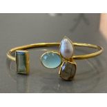 SILVER GOLD PLATED BRACELET WITH GEMS SUCH AS FLUORITE AND CHALCEDON