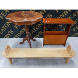 ITALIANATE OCCASIONAL TABLE TOGETHER WITH YEW WOOD MAGAZINES RACK TOGETHER WITH J ME ARTFUL OAK SHOE