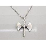 VIKING AXE TESTED 925 SILVER PENDANT ON HEAVY CABLE LINK 20 INCH CHAIN MARKED 975. 7.6 GRAMS