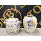 HAND PAINTED POOLE POTTERY LIFELESS GINGER JAR 15CM TOGETHER WITH A HAND PAINTED POOLE POTTERY