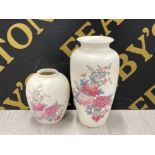 2 HAND PAINTED CHRYSANTHEMUM VASES 26CM AND 15CM