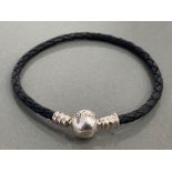 SILVER AND LEATHER BRACELET FEATURING PLATED LEATHER FITTED WITH SILVER DISNEY BALL CATCH