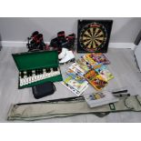 FUN LOT INCLUDING WINMAU DIAMOND DARTBOARD, COLLECTION OF BEANO BOOKS, 2 PAIR OF JUMPING JACKS SHOES