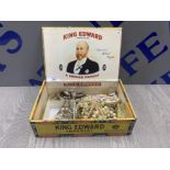 KING EDWARD CIGAR BOX CONTAINING ASSTD COSTUME JEWELLERY BOX OF NEXT 925 SILVER BRACELET PIN