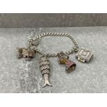 SILVER ASSORTED CHARM BRACELET WITH PADLOCK 27.7G