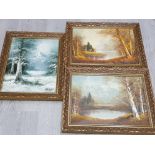 3 OIL PAINTINGS ON CANVAS SIGNED BY WATKINS ALL IN ORNATE FRAMES