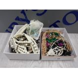 2 SMALL BOXES OF COSTUME JEWELLERY MAINLY NECKLACES WITH EARRINGS ETC