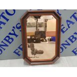 MAHOGANY FRAMED HAND MADE MIRROR WITH APPLIED COPPER OWL