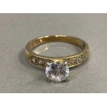 925 SILVER GILT CZ SOLITAIRE RING WITH CZ SET SHOULDERS SIZE P 2.8G GROSS