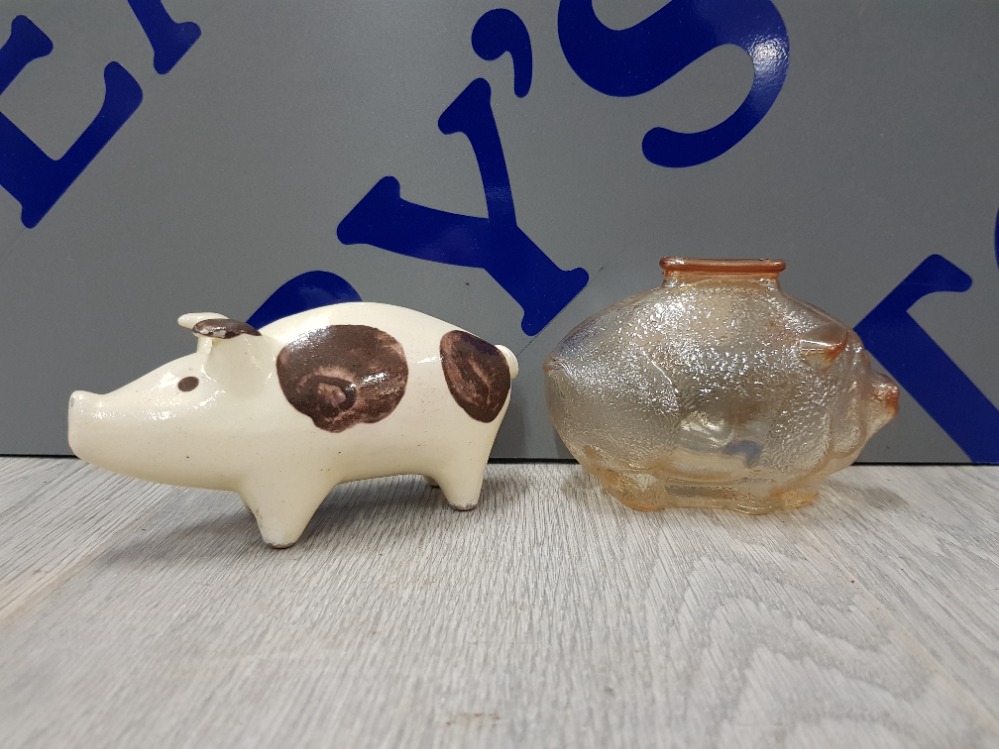 2 MONEY BOXES INCLUDING SPOTTED POTTERY STUDIO PIGGY BANK BY HERMAN KAHLER AND SIGNED HEGNET SLUND