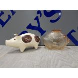 2 MONEY BOXES INCLUDING SPOTTED POTTERY STUDIO PIGGY BANK BY HERMAN KAHLER AND SIGNED HEGNET SLUND