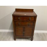 EDWARDIAN FLAMED MAHOGANY 2 DRAWER OVER CUPBOARD UNIT 61CM X 98CM