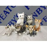 6 MISCELLANEOUS CAT ORNAMENTS 2 INDISTINCTLY SIGNED