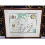 FRAMED REPRODUCTION COUNTY MAP SAXTONS MAP OF WORCESTERSHIRE 1577 IN THE STYLE OF JOHN SPEED 69 X 56