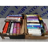 2 BOXES OF MISCELLANEOUS BOOKS INCLUDES 5 JACKIE COLLINS FORMULA 1 VW GOLF ETC