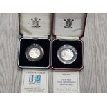 ROYAL MINT SILVER PROOF 50P COINS INCLUDES 1994 D DAY AND 2000 LIBRARIES IN ORIGINAL PACKAGING