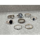 8 X ASSORTED SILVER RINGS 22.8G