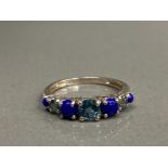 SILVER 7 STONE ZIRCON AND LAPIS LAZULI RING SIZE P 2.2G