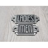 ART DECO STYLE CAST METAL LADIES AND MENS TOILET SIGNS