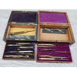 2 VINTAGE ANTIQUE DRAWING INSTRUMENTS MOST WITH BRASS FITTINGS BOTH IN WOODEN CHESTS WITH BRASS
